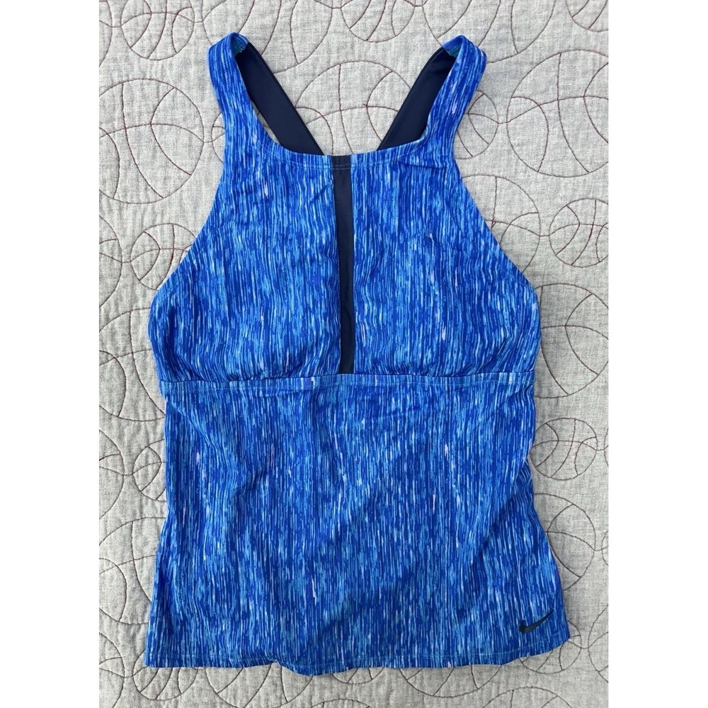 Womens Medium Blue Nike Tankini High Neck Cross Back Swimsuit Top